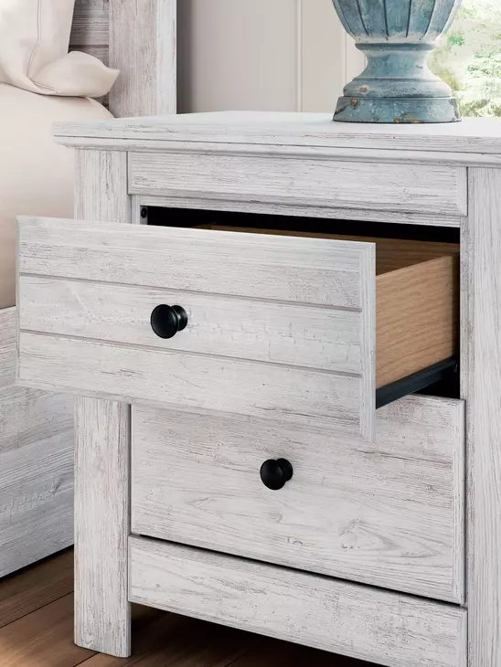Fenderport Whitewash 2 Drawer Nightstand with USB Charging