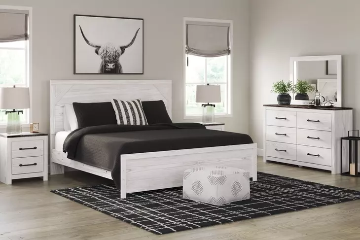 Gerridan White and Gray 6 Drawer Dresser with Rectangular Mirror