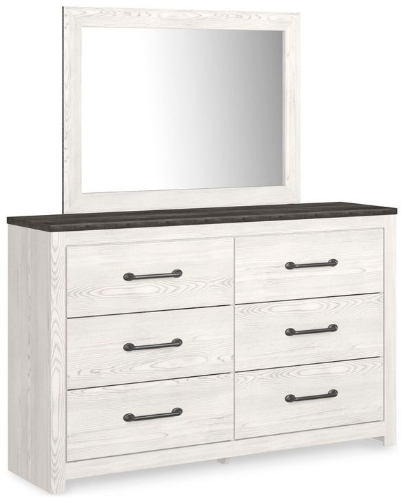 Gerridan White and Gray 6 Drawer Dresser with Rectangular Mirror