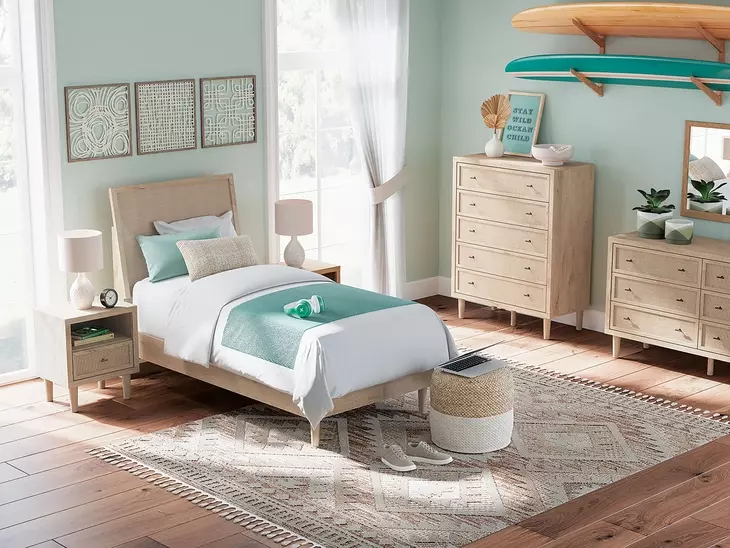 Cielden Brown and Beige 6 Drawer Dresser with Rectangular Mirror