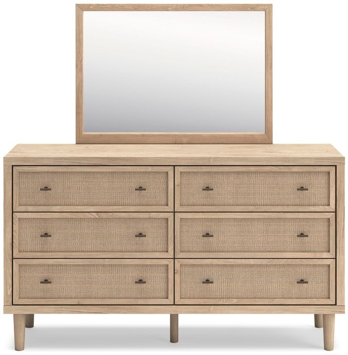 Cielden Brown and Beige 6 Drawer Dresser with Rectangular Mirror