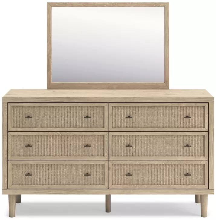 Cielden Brown and Beige 6 Drawer Dresser with Rectangular Mirror