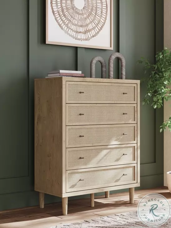 Cielden Tan 5 Drawer Wide Chest