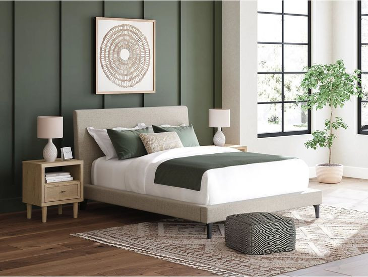 Cielden Soft Gray Queen Upholstered Panel Bed