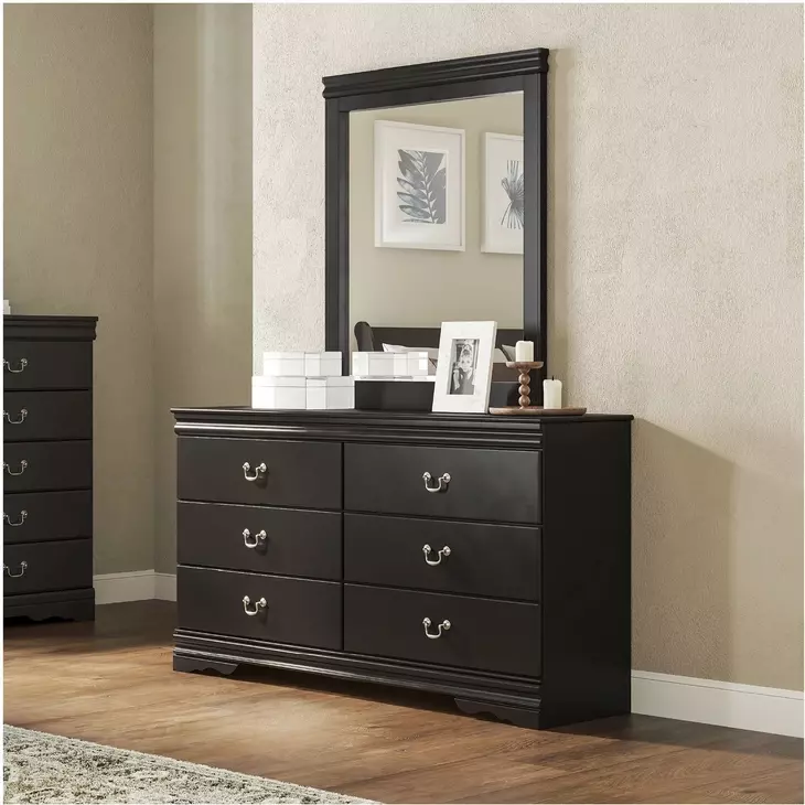 Huey Vineyard Black 6 Drawer Dresser and Rectangular Mirror