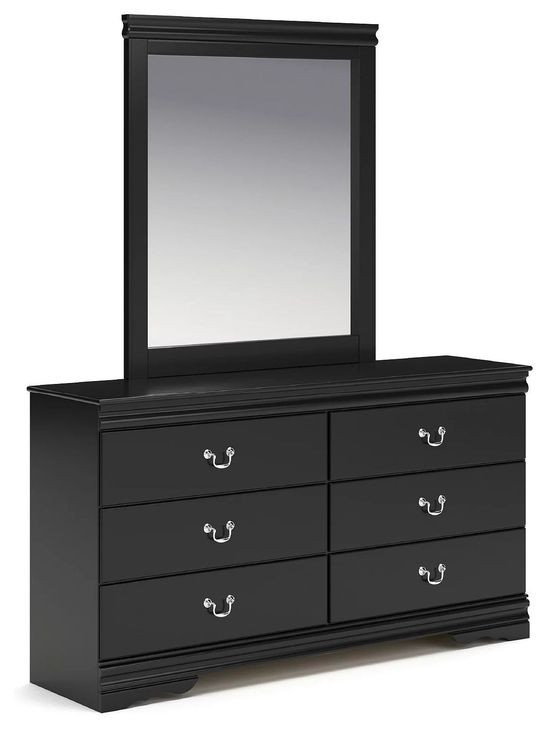 Huey Vineyard Black 6 Drawer Dresser and Rectangular Mirror