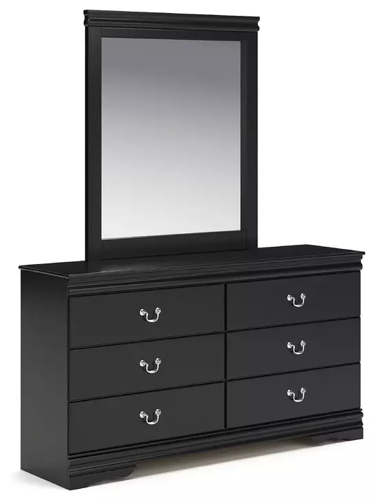 Huey Vineyard Black 6 Drawer Dresser and Rectangular Mirror