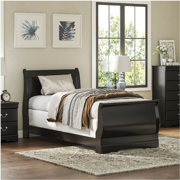 Huey Vineyard Black Twin Sleigh Bed