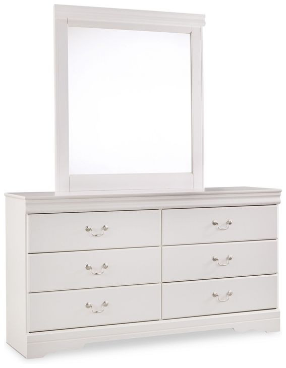 Anarasia White 6 Drawer Dresser and Rectangular Mirror