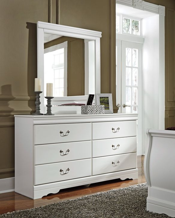 Anarasia White 6 Drawer Dresser and Rectangular Mirror