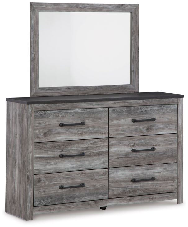 Bronyan Dark Gray 6 Drawer Dresser and Rectangular Mirror