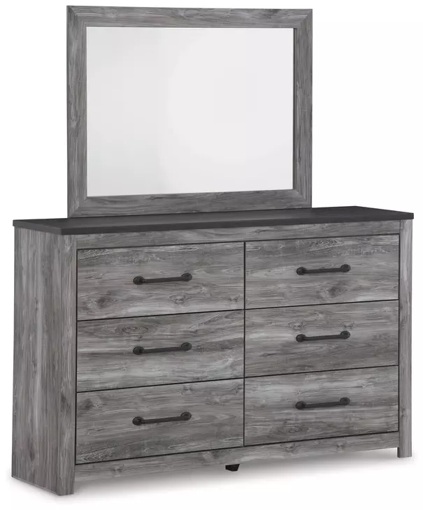 Bronyan Dark Gray 6 Drawer Dresser and Rectangular Mirror