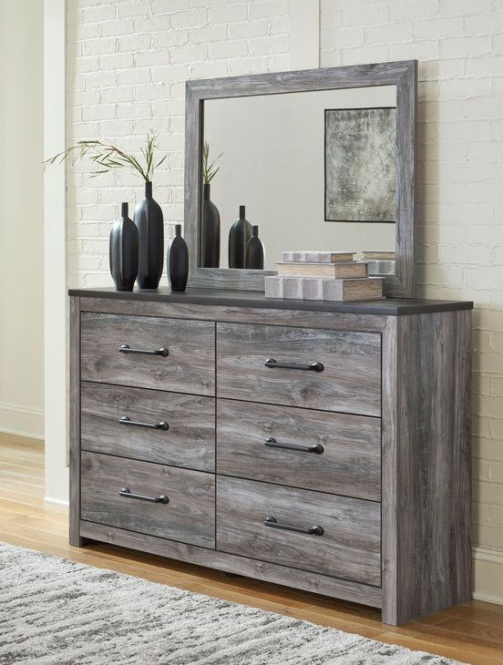 Bronyan Dark Gray 6 Drawer Dresser and Rectangular Mirror