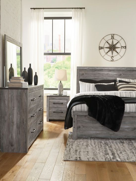 Bronyan Dark Gray 6 Drawer Dresser and Rectangular Mirror