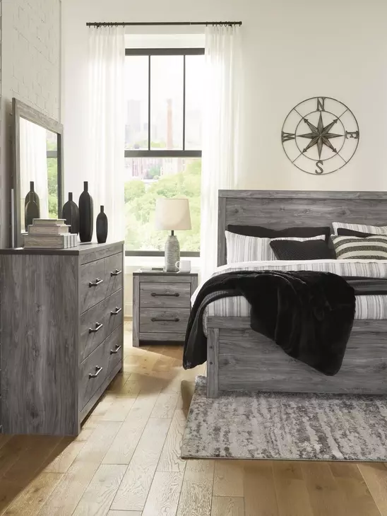 Bronyan Dark Gray 6 Drawer Dresser and Rectangular Mirror