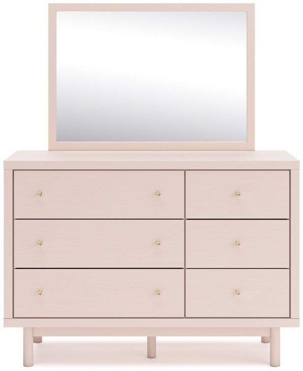 Wistenpine Blush 6 Drawer Dresser and Rectangular Mirror