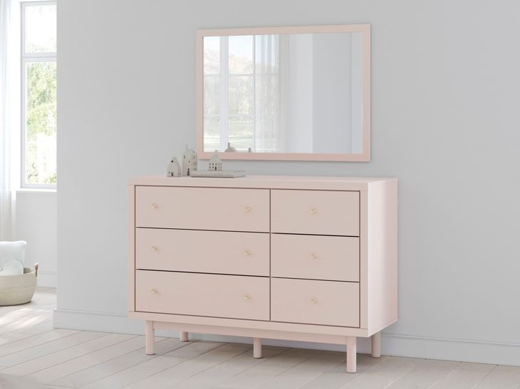 Wistenpine Blush 6 Drawer Dresser and Rectangular Mirror