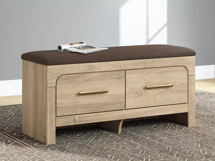 Hollymount Brown Upholstered Storage Bed Bench