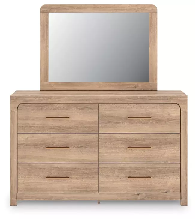 Hollymount Tan 6 Drawer Dresser and Rectangular Mirror