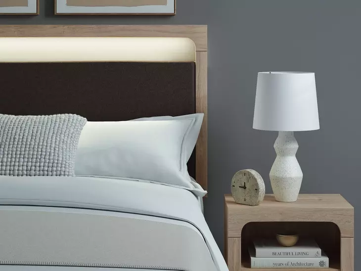 Hollymount Tan and Brown Queen Upholstered Platform Bed with LED