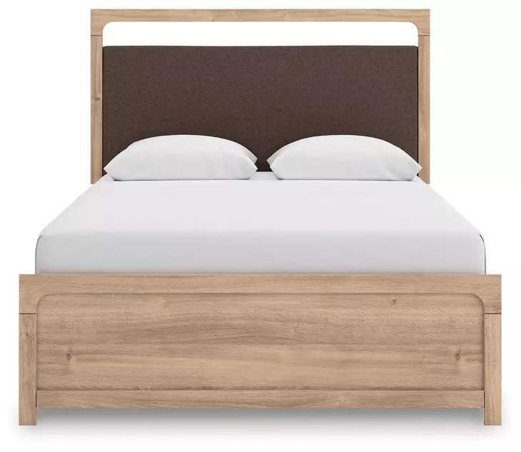 Hollymount Tan and Brown Queen Upholstered Platform Bed with LED
