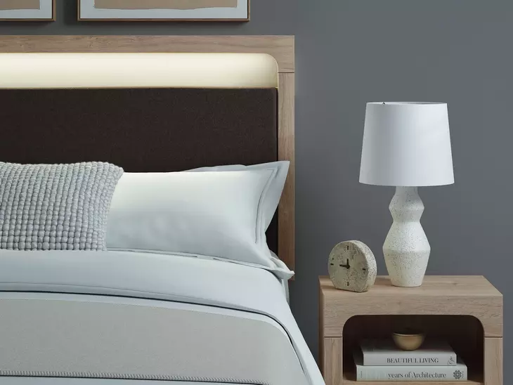 Hollymount Tan and Brown Queen Upholstered Panel Bed with LED