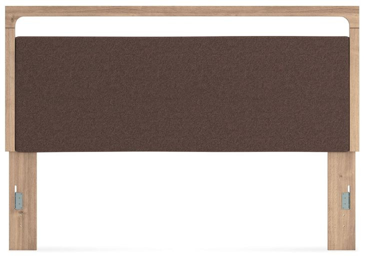 Prandefort Tan and Brown King Upholstered Panel Headboard with LED