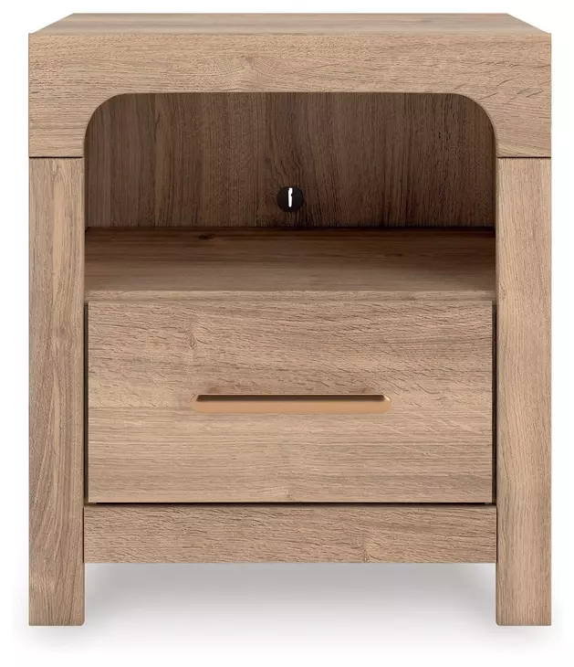 Hollymount Tan 1 Drawer Nightstand with USB Charging