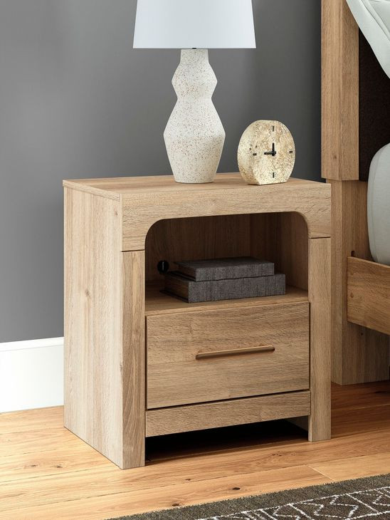 Prandefort Tan 1 Drawer Nightstand with USB Charging