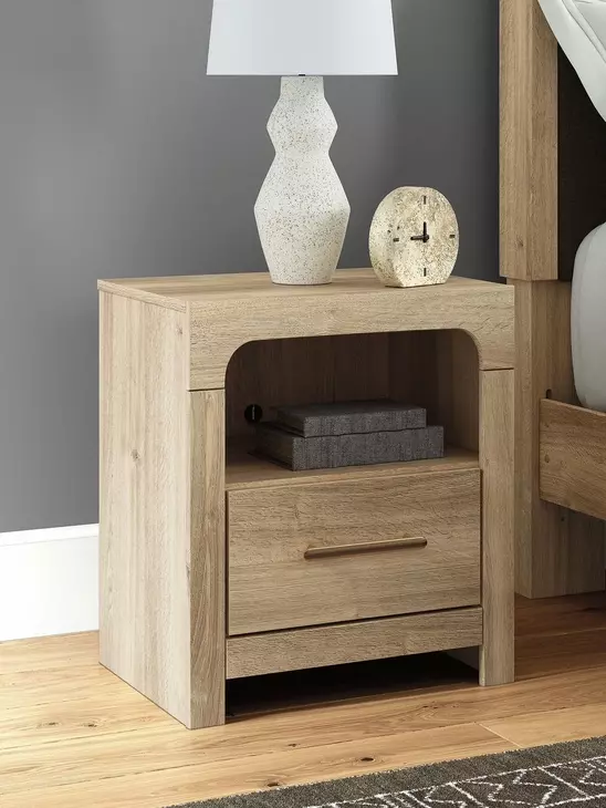 Hollymount Tan 1 Drawer Nightstand with USB Charging