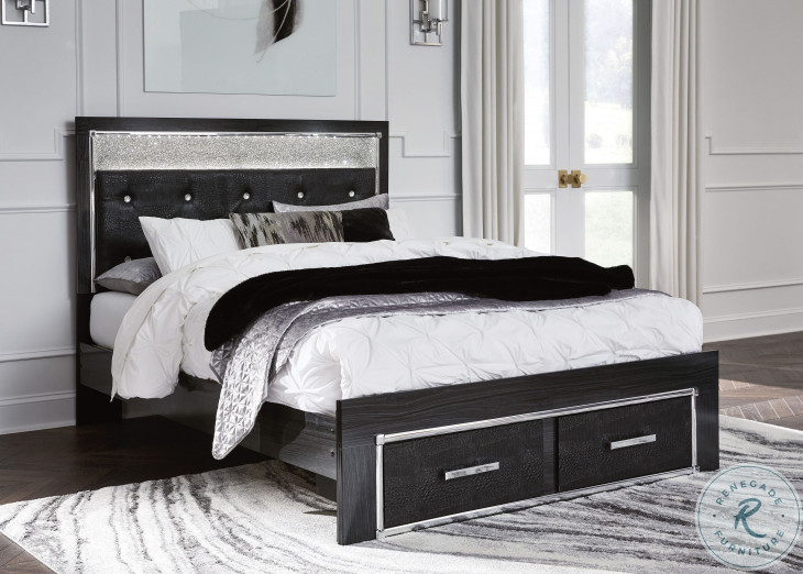 Kaydell Black Upholstered Storage Panel Platform Bedroom Set from
