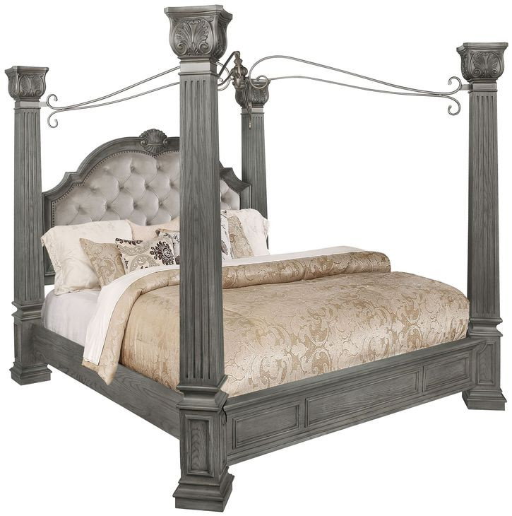 B01550 Gray Upholstered King Canopy Bed