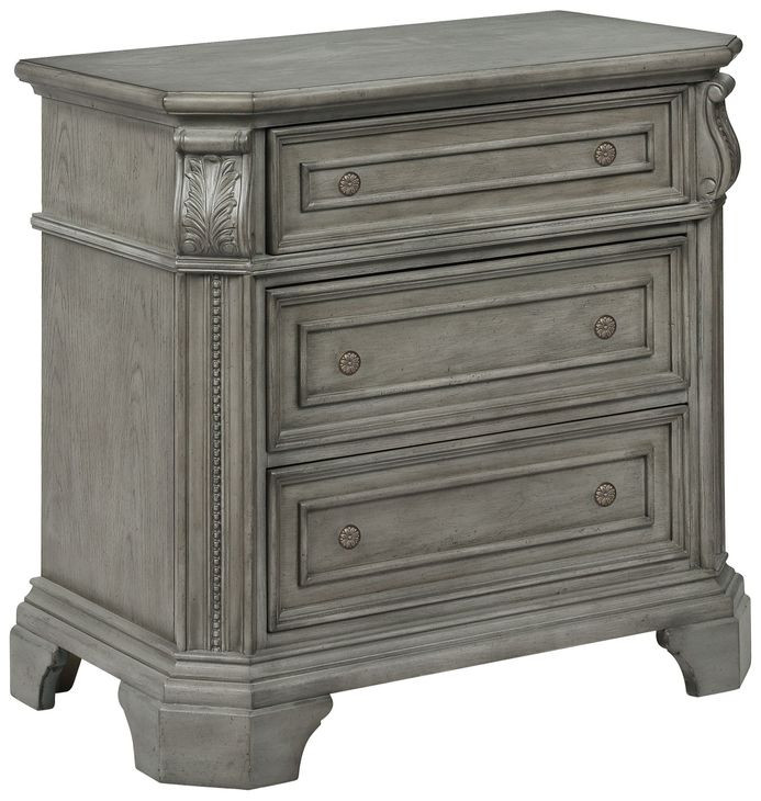 B01550 Gray 3 Drawer Nightstand with USB Charging and LED