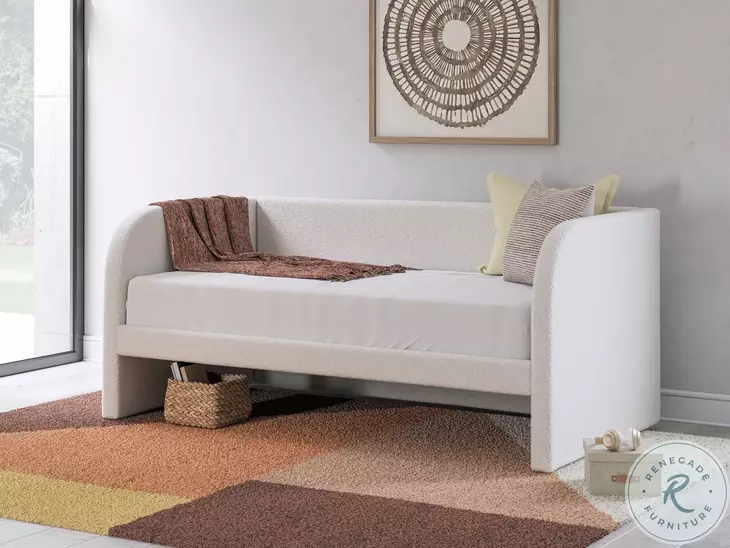 Shapella Tan And White Twin Upholstered Daybed