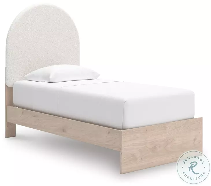 Shapella Tan And White Twin Upholstered Panel Bed
