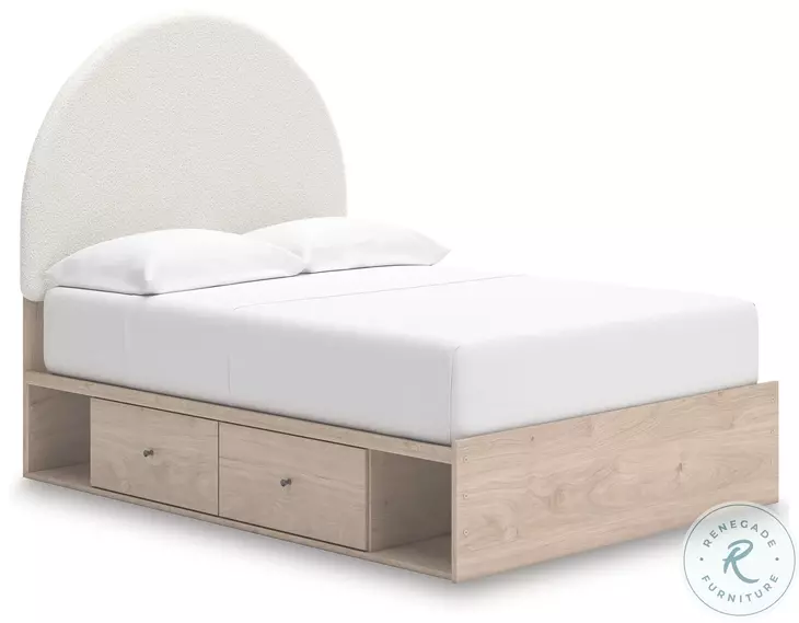 Shapella Tan And White Full Upholstered Panel Bed with Storage
