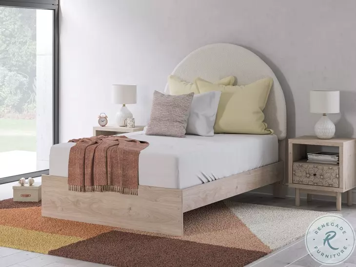 Shapella Tan And White Full Upholstered Panel Bed