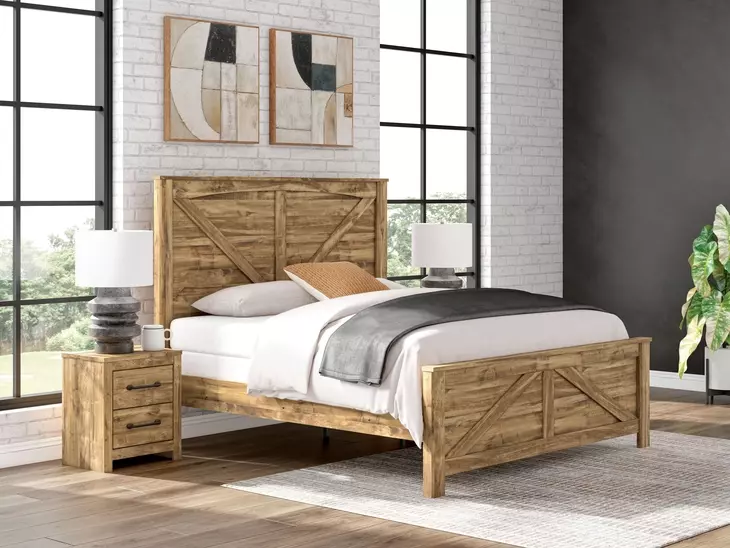 Hastiport Brown King Crossbuck Panel Bed