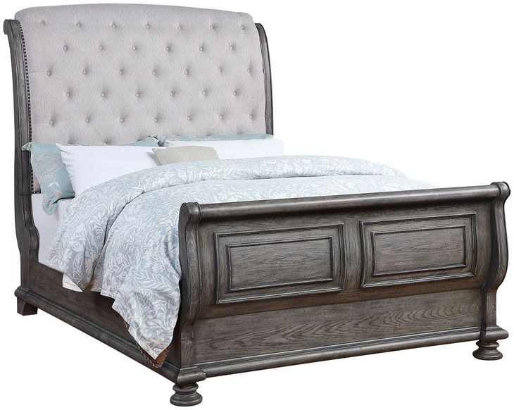 B01623 Gray Upholstered King Sleigh Bed