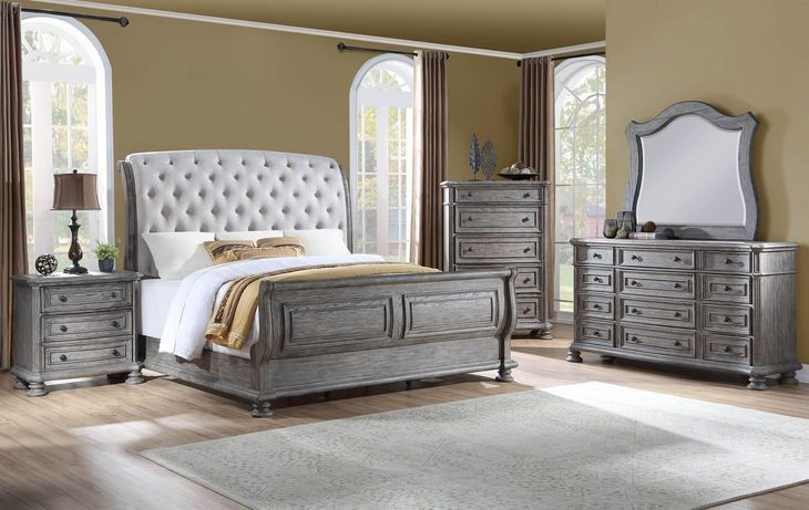 B01623 Gray Upholstered Sleigh Bedroom Set