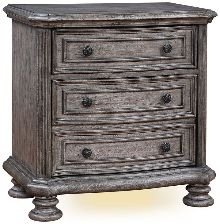 B01623 Gray 3 Drawer Nightstand with USB Charging and LED
