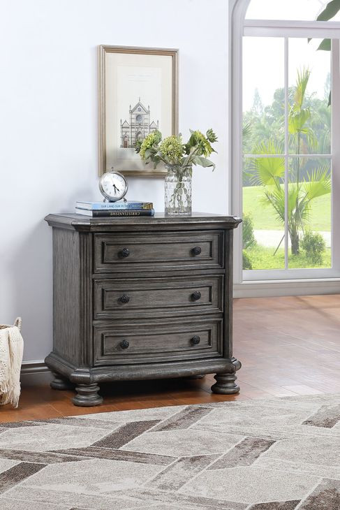 B01623 Gray 3 Drawer Nightstand with USB Charging and LED