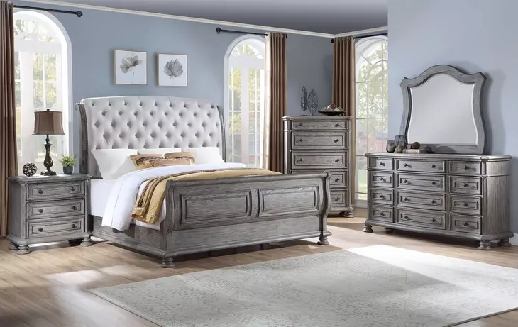 B01623 Gray Upholstered Sleigh Bedroom Set