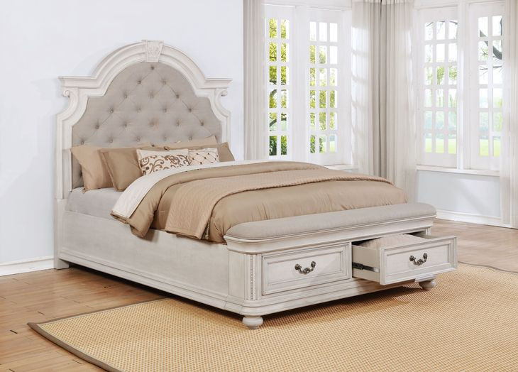 B0162N White Upholstered Queen Storage Bed