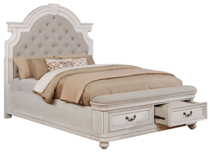 B0162N White Upholstered Queen Storage Bed