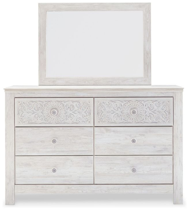 Paxberry Whitewash 6 Drawer Dresser and Rectangular Mirror