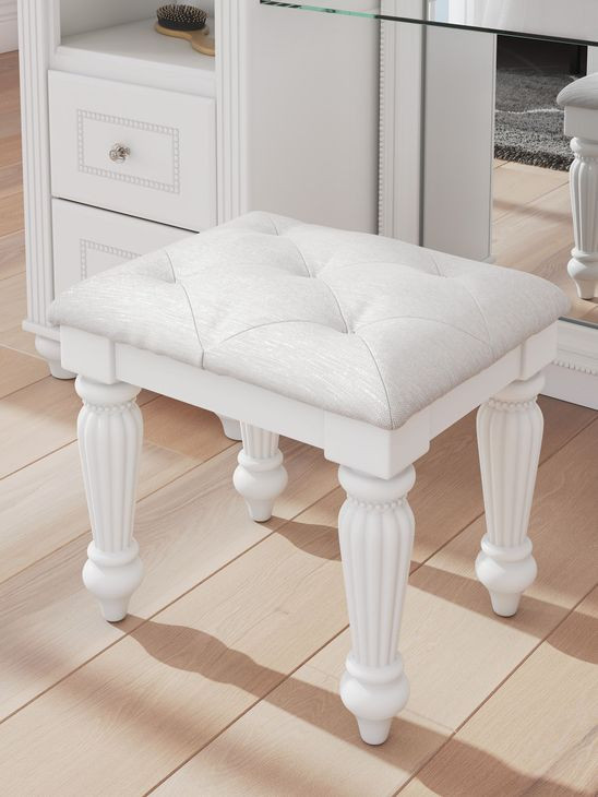 Trindura White Upholstered Vanity Stool