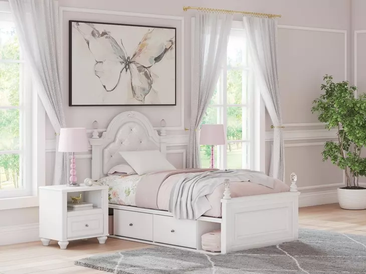 Maylilly Light Gray Twin Upholstered Storage Panel Bed with LED