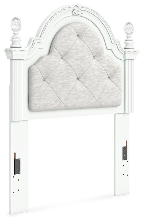 Trindura Light Gray and White Twin Upholstered Storage Panel Bed with LED