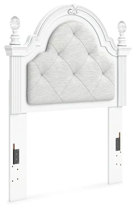 Maylilly Light Gray and White Twin Upholstered Panel Bed with LED